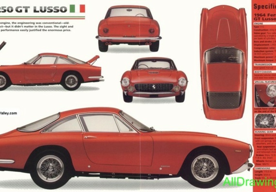 Ferrari 250 GT Lusso (1964) (Ferrari 250 GT Luzio (1964)) - drawings (drawings) of the car